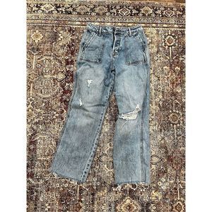 Hidden Women Denim Pants High Waisted Wide Leg Distressed Blue Wash Size 26